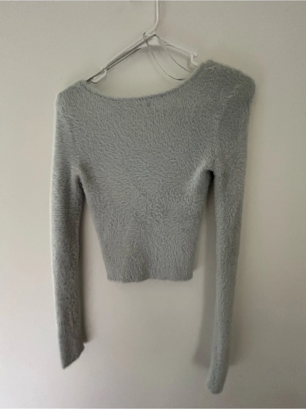 Aeropostale Light Gray Fuzzy Scoop Neck Sweater